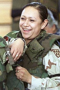 Lori Piestewa shared a smile before her Operation Desert Storm deployment in Feb., 2003. (Public Domain, via Wikimedia Commons)