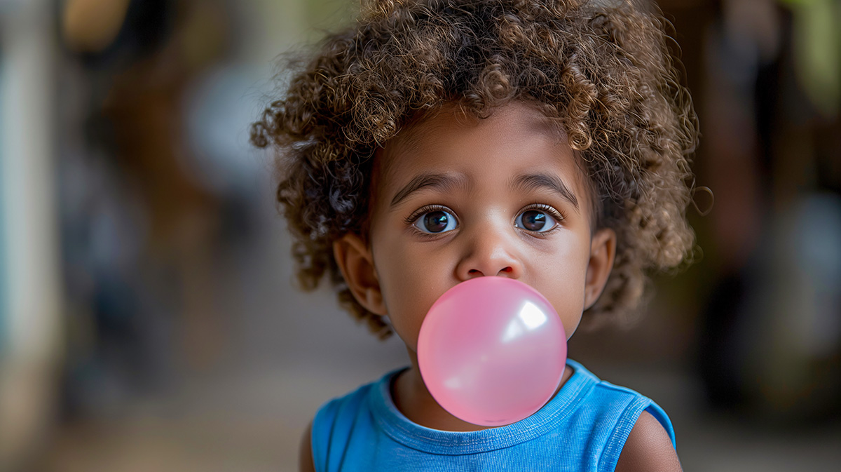 child blowing bubble gum